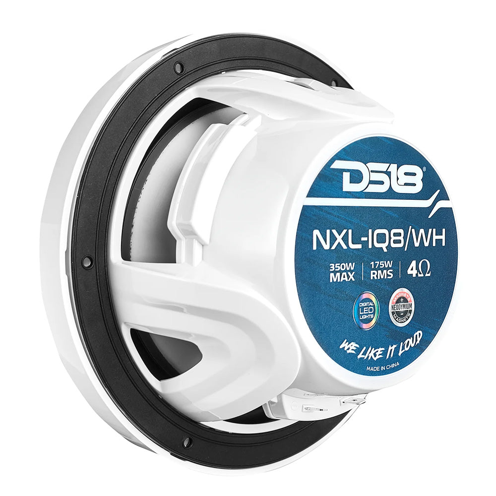 DS18 8 2Way Coaxial Marine Speakers wDigital LED Lights Bullet Tweeter White 175W 4Ohm NXLIQ8WH