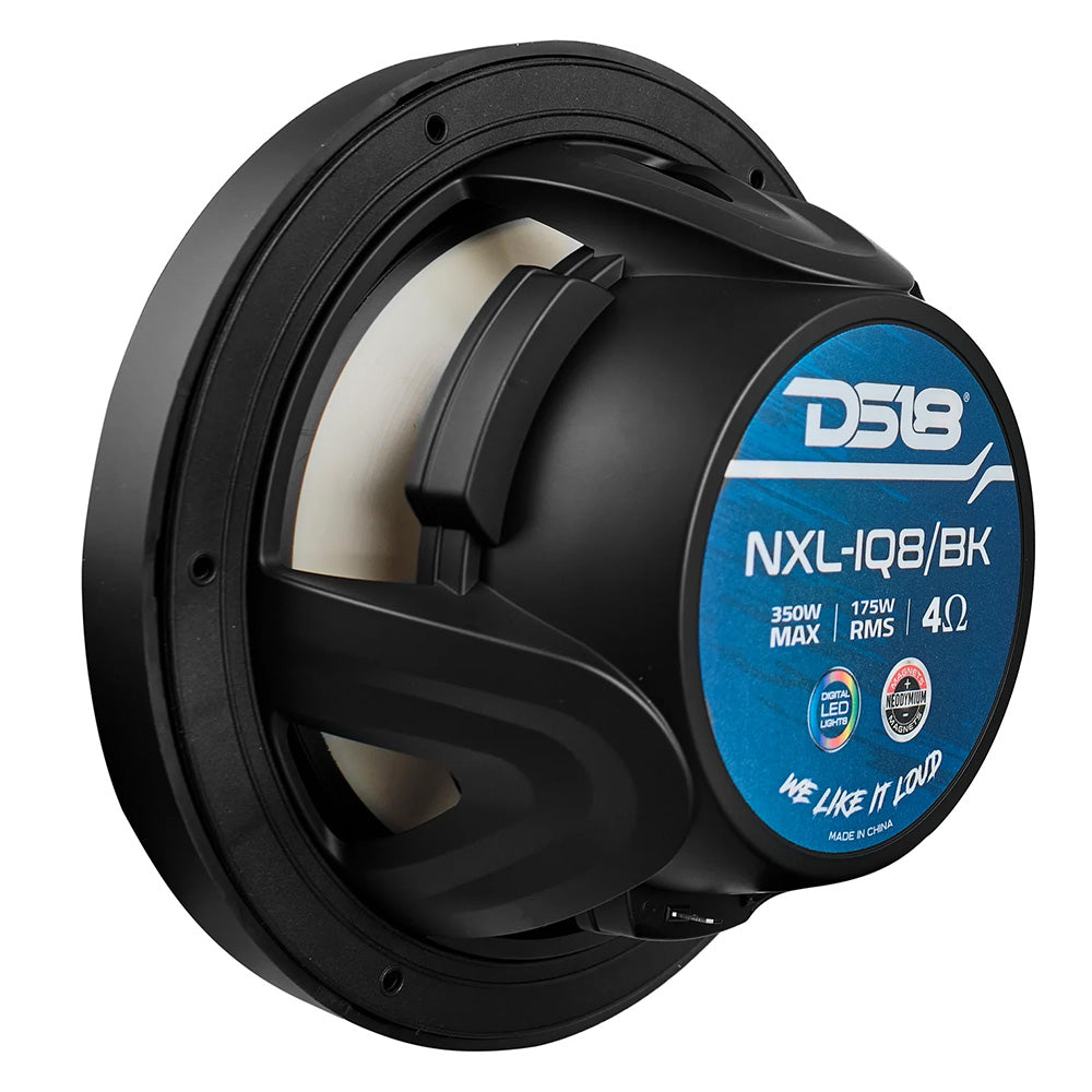 DS18 8 2Way Coaxial Marine Speakers wDigital LED Lights Bullet Tweeter Black 175W 4Ohm NXLIQ8BK