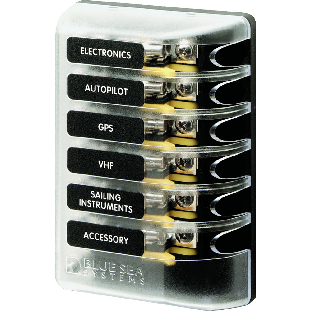 Blue Sea 5018 ST Glass Fuse Block wout Negative Bus 6 Circuit 5018