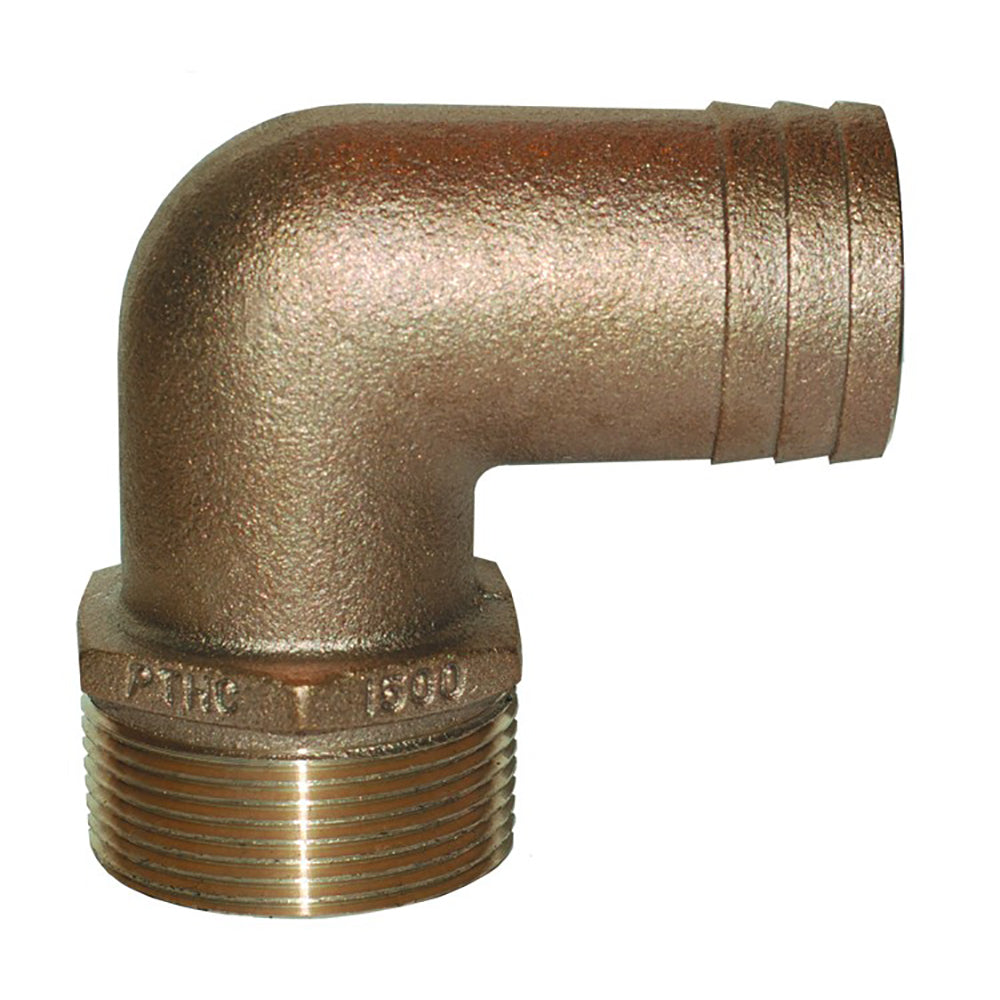 GROCO 2 NPT x 2 ID Bronze 90 Degree Pipe to Hose Fitting Standard Flow Elbow PTHC2000