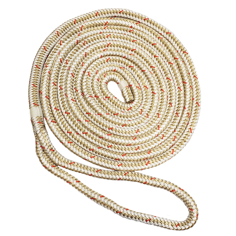 New England Ropes 58 Double Braid Dock Line WhiteGold wTracer 40 C50592000040