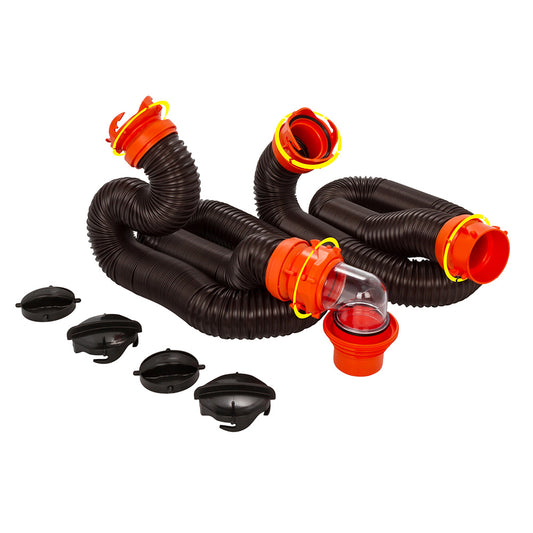 Camco RhinoFLEX 20 Sewer Hose Kit w4 In 1 Elbow Caps 39741