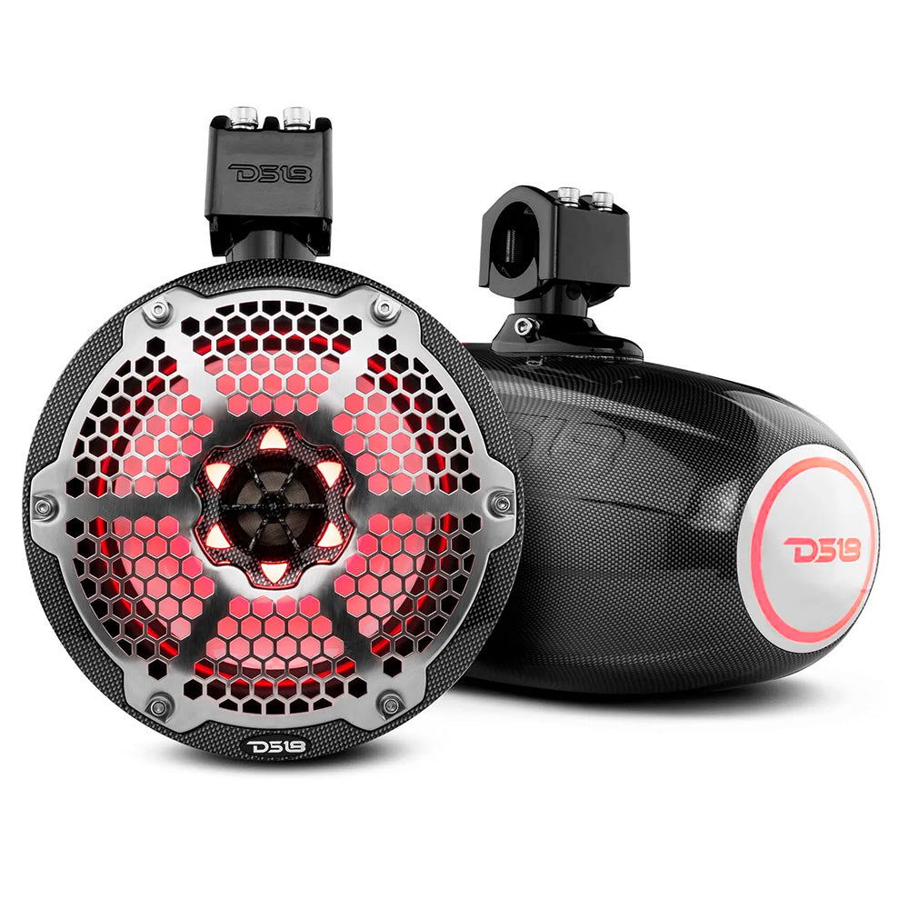DS18 X Series HYDRO 8 Wakeboard Pod Tower Speaker wRGB LED Light 425W Black Carbon Fiber CFX8TP