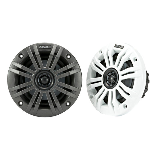KICKER KM4 4 Marine Coaxial Speakers w12 Tweeters  2Ohm Charcoal  White 45KM42