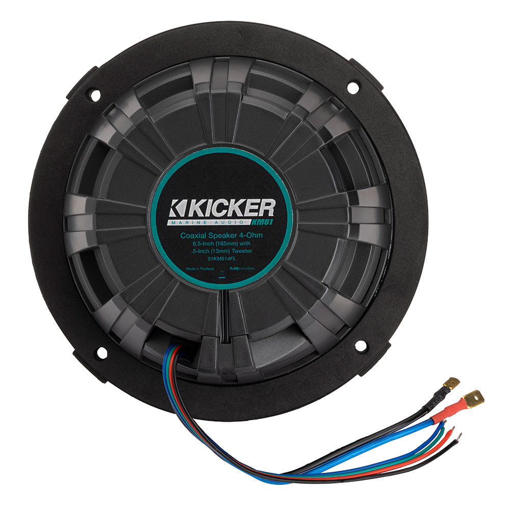 KICKER KM614FL 65 Low Profile Coaxial Marine Speakers wRGB Lighting  4Ohm White 51KM614FL