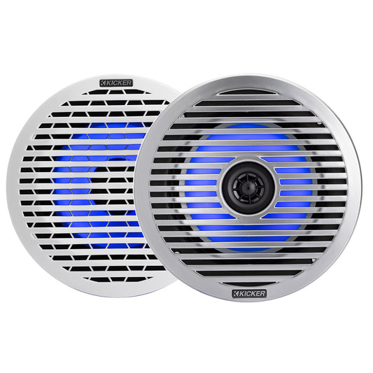 KICKER KM614FL 65 Low Profile Coaxial Marine Speakers wRGB Lighting  4Ohm White 51KM614FL