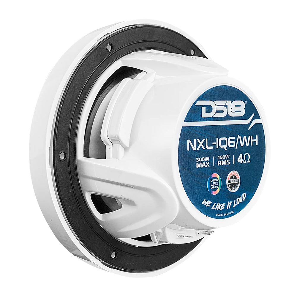 DS18 65 2Way Coaxial Marine Speakers wDigital LED Lights  Bullet Tweeter  White  150W 4Ohm NXLIQ6WH