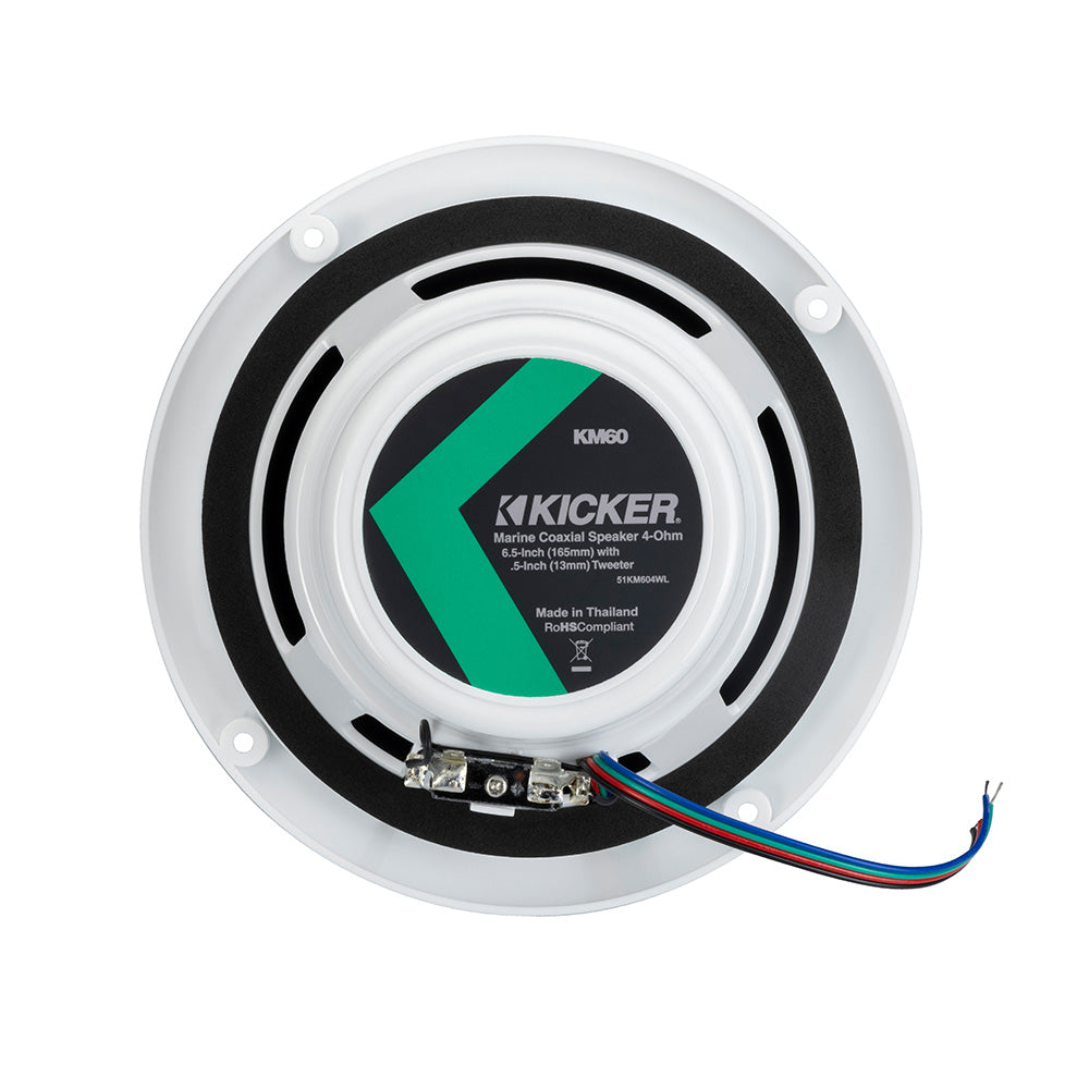 KICKER KM60 65 Marine Coaxial Speakers w12 Tweeters  4 OHM  White wRGB LEDs 51KM604WL