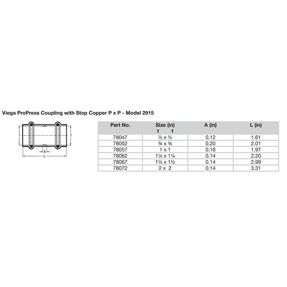 Viega ProPress 114 Copper Coupling wStop  Double Press Connection  Smart Connect Technology 78062