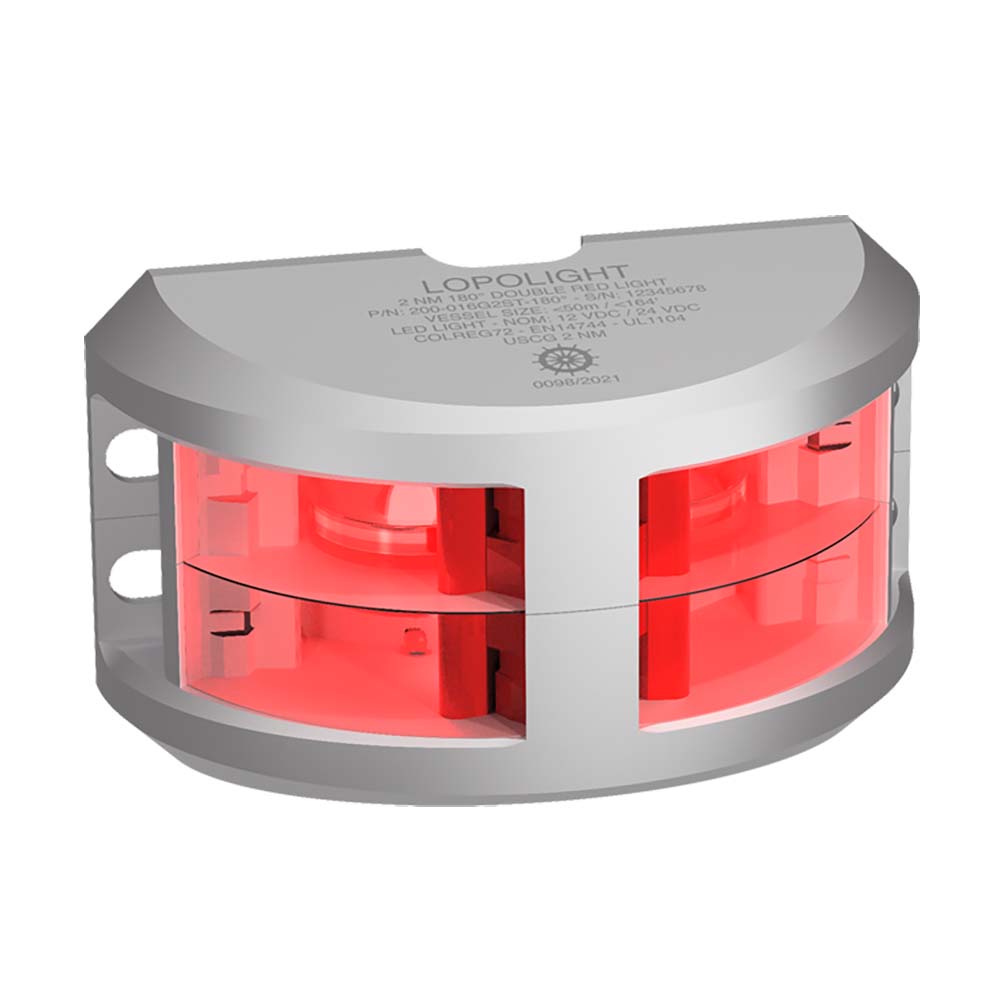 Lopolight Series 200016  Double Stacked Navigation Light  2NM  Vertical Mount  Red  Silver Housing 200016G2ST