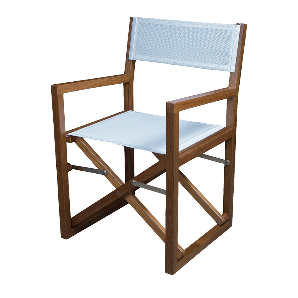 Whitecap Directors Chair wWhite Batyline Fabric  Teak 63061