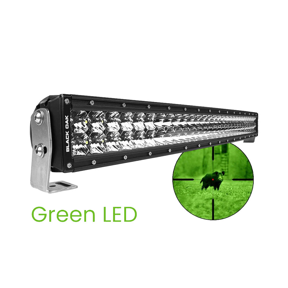Black Oak 30 Curved Double Row Green LED Hog Hunting Light Bar  Combo Optics  Black Housing  Pro Series 30 30CGD3OS